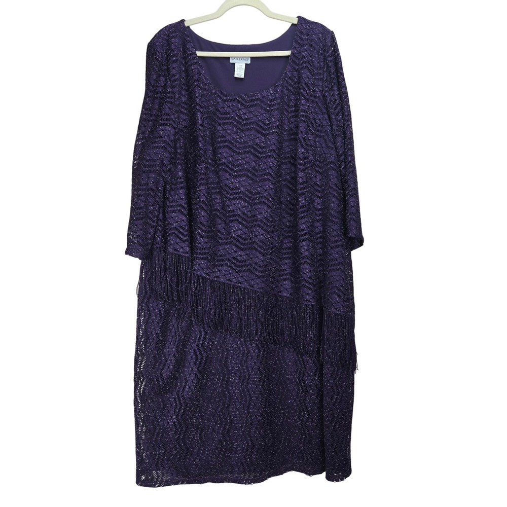 Catherines 18W Purple‎ Crochet Lace Fringe Dress Sparkle Party Wedding Guest